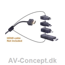 Adapterring (VIVOL) med microHDMI, miniHDMI, Displayport og Minidisplayport/Thunderbolt til HDMI.